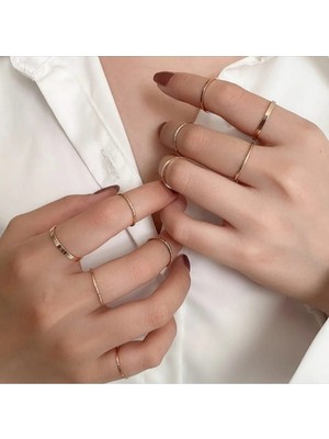 Nkie Jewels Kadın Gold 10'lu Kombin Yüzük Seti - 2897