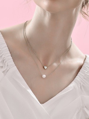 Nkie Jewels Gümüş Renk Inci ve Kalp Sf Katmanlı Kolye - 2125