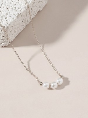Nkie Jewels Gümüş Renk Yuvarlak Dorikalı 3 Incili Sf Dekor Kolye - 2121