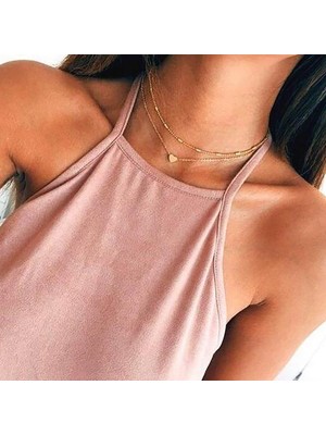 Nkie Jewels Altın Renk Gerdanlık Kolye Kadınlar Için Top Zincir Kalp Kolye
