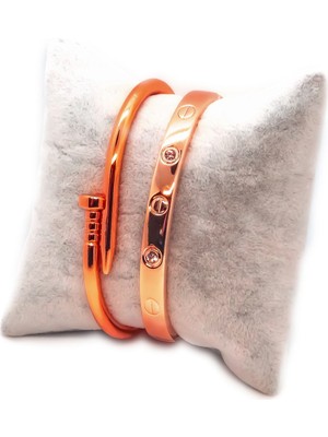 Nkie Jewels Rose Renk Çivi ve Taşlı Cartier Bileklik Set 944