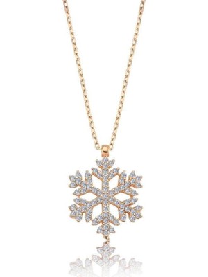 Nkie Jewels Altın Renk Kartanesi Kolye Zirkon Beyaz Taşlı Kar Tanesi Kolye 814
