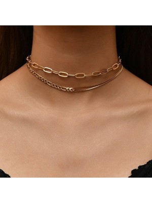 Nkie Jewels Altın Rengi Gerdanlık Kolye Kadınlar Için 2 Kat Zincir Kolye Kuşgözü Şavin Asansör Ezme  Kolye