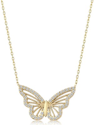 Nkie Jewels Altın Renk Kolye Zirkon Taşlı Kelebek Bayan Kolye 1054