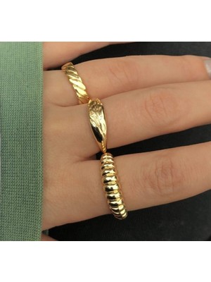 Nkie Jewels Kadın 3'lü Gold Yüzük Seti