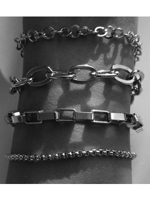 Nkie Jewels Kadın Gümüş Dörtlü Düz Kombin Bileklik Set