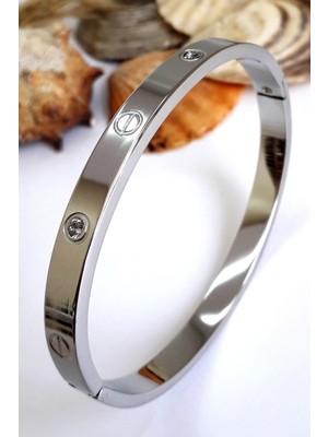 Nkie Jewels Kadın Gümüş Alaşım Kartier  Kelepçe Taşlı Bileklik