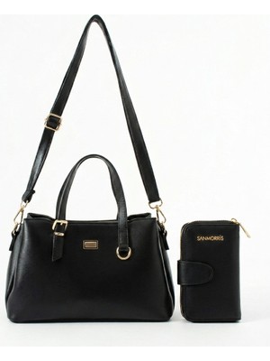 Sanmorris Kadın Suni Deri Şık Tasarım El ve Omuz Çantası, Cüzdan Seti