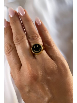 Nkie Jewels Siyah Renk  Ayarlanabilir Gülen Yüz Şövalye Yüzük