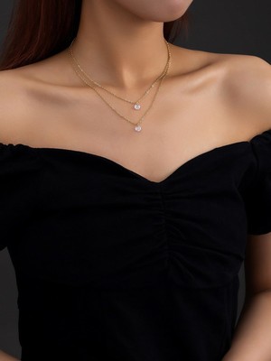 Nkie Jewels Zirkon Taşlı Katmanlı Kolye  Altın Renk