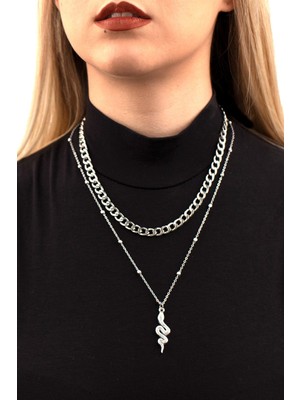 Nkie Jewels Yılan Figürlü Kombin Kolye Gümüş Rengi