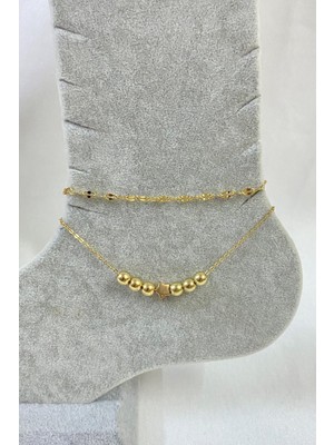 Nkie Jewels Altın Renk Küre Yıldız Model Singapur ve Sf Zincir Çelik Halhal - 3248