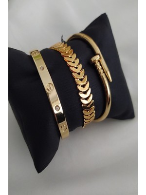 Nkie Jewels Kombin Kadın Altın Kaplama Taşlı Model Kılçık ve Çivi Model Kombin Bileklik