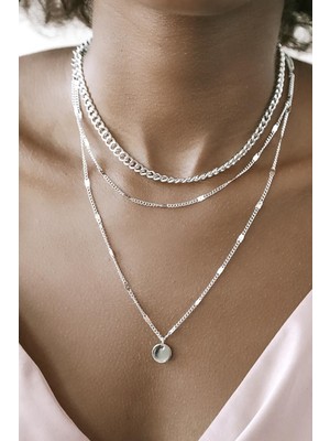 Nkie Jewels Kadın Katlı Zincir Kolye Pullu Gümüş Renk
