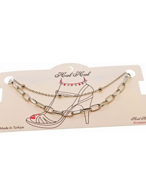 Nkie Jewels Gümüş Renk Top ve Oval Dikdörtgen  Zincir Halhal  - 1820