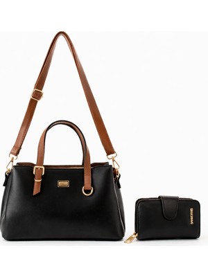 Sanmorris Kadın Suni Deri Şık Tasarım El ve Omuz Çantası, Cüzdan Seti