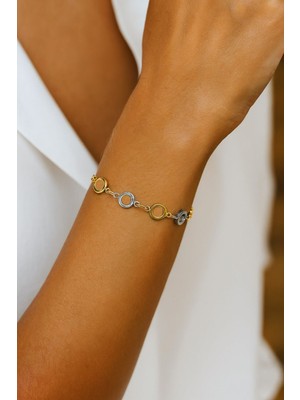 Nkie Jewels Altın Renk Yuvarlak Sarı Beyaz Zincir Asansör Çelik Bileklik - 3607