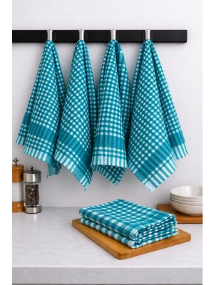 Lila Moon Turkuaz Renkli Pamuklu Pöti Kareli 4'lü Peçete, Kurulama Bezi, Beslenme Örtüsü