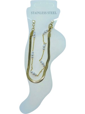 Nkie Jewels Altın Renk Italyan 3 Inci Çelik Halhal - 3491