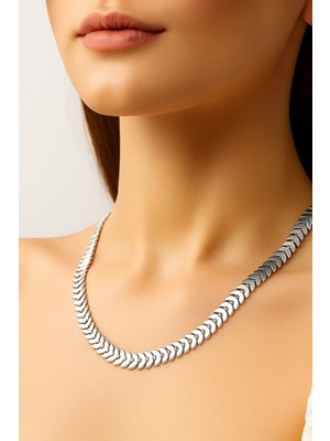 Nkie Jewels Gümüş Renk Kılçık Unisex Çelik Kolye - 3370