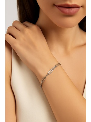 Nkie Jewels Gümüş Renk Kalın Ataç  Unisex Çelik Bileklik - 3367