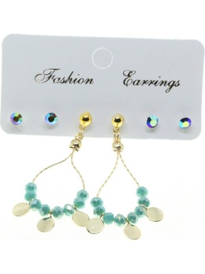 Nkie Jewels Altın Renk Yuvarlak Pullu  Kombin Turkuaz Boncuk Küpe - 2843