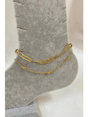 Nkie Jewels Altın Renk Ataç ve Top Zincir Çelik Halhal - 3240