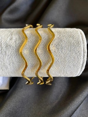 Nkie Jewels Altın Renk 22 Ayar Kaplama Zikzak  Ajda Bilezik 22 cm .3 Adet - 3288-3