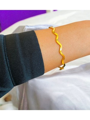 Nkie Jewels Altın Renk 22 Ayar Kaplama Zikzak  Ajda Bilezik 22 Cm. 1 Adet - 3288-1