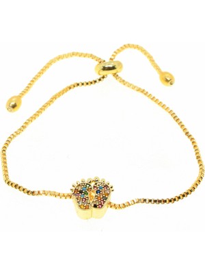 Nkie Jewels Altın Renk Renkli Taş Ayak Model Asansör Zirkon Bileklik - 2047