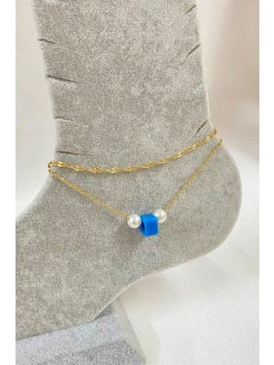Nkie Jewels Altın Renk Inci Bodrum Boncuk Model Singapur ve Sf Zincir Çelik Halhal - 3241