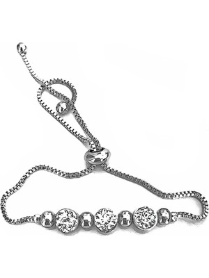 Nkie Jewels Gümüş Renk Zirkon Taşlı Üçlü Macun Asansör Bileklik  - 1035