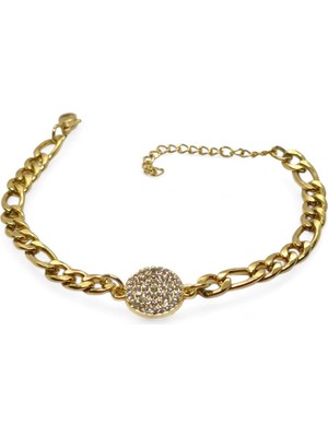 Nkie Jewels Altın Renk Yuvarlak Beyaz Model Şavin Zincir Çelik Bileklik - 3672