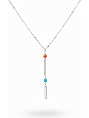 Nkie Jewels Gümüş Renk Ezme Zincir Inci Ataç Ye Model Çelik Kolye - 3842