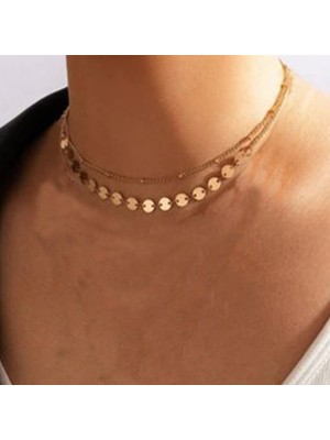 Nkie Jewels Altın Renk Ik Katmanlı Top ve Pul Zincir Kolye - 2153
