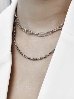 Nkie Jewels Gümüş Rengi Gerdanlık Kolye Kadınlar Için Katlı Kolye Küp Dikdörtgen Zincir