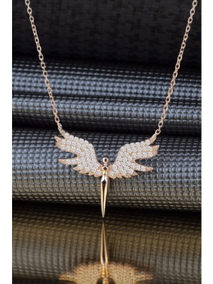 Nkie Jewels Altın Renk Mikail Meleği Kanatlı Beyaz Taşlı Zirkon Kolye - 1077