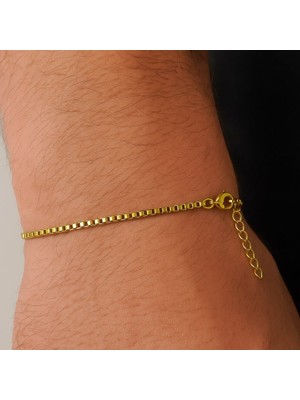 Nkie Jewels Altın Renk Iç Içe Geçmeli 1 Mm. Kutu Zincir Asansör Unisex Erkek Çelik Bileklik -  3381