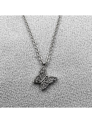 Nkie Jewels Gümüş  Renk Zirkon Taşlı Kelebek Kolye  1100