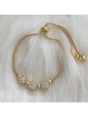 Nkie Jewels Altın Renk Zirkon Taşlı Üçlü Macun Asansör Bileklik  - 1033