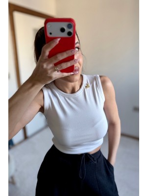 Yumuş Prdd Fitilli Crop Atlet Beyaz