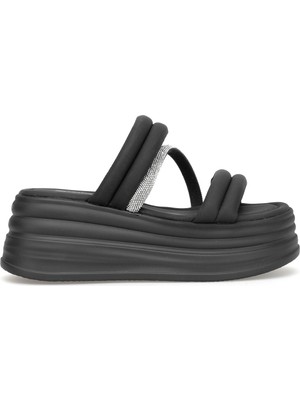 Solly Ewoll 7028 Siyah Dolgu Taban Kadın Terlik