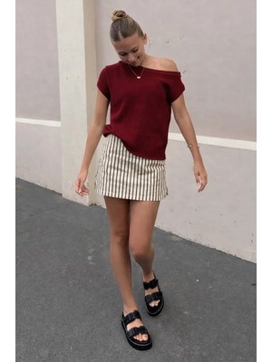 Madmext Bordo Salaş Fit Düşük Omuz Tişört MG2814