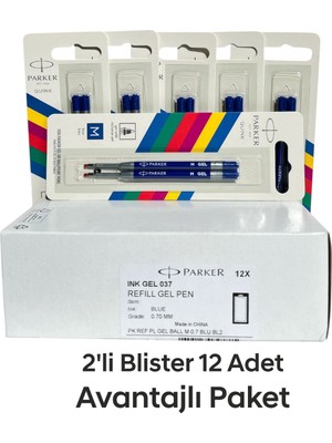 Parker Jel Kalem Refill Plastik Gövde 2'li Blister 12 Adet M Uç Mavi