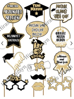 14'lü Büyük Boy Altın Işıltılı Görünüm Mezuniyet Partisi Konuşma Balonu Seti Selfie Gözlükleri