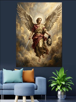 Tablomega Elinde Kılıç Tutan Kanatlı Savaşçı Dekoratif Kanvas - Mdf Ahşap Tablo
