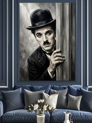 Tablomega Kapı Arasından Bakan Charlie Chaplin Dekoratif Kanvas - Mdf Ahşap Tablo
