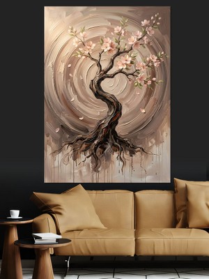 Tablomega Spiral Formda Çiçek Açan Ağaç Dekoratif Kanvas - Mdf Ahşap Tablo