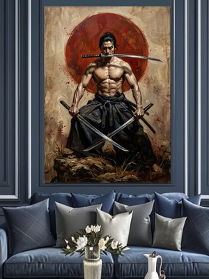 Tablomega Çift Kılıçlı Japon Samuray Savaşçısı Dekoratif Kanvas - Mdf Ahşap Tablo