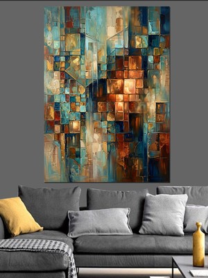 Tablomega Soyut Geometrik Şehir Işıkları Tasarımı Dekoratif Kanvas - Mdf Ahşap Tablo